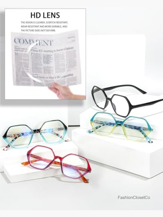 4-Pack Blue Light Blocking Reading Glasses Diamond-Shaped Frame Spring Hinge main image 5